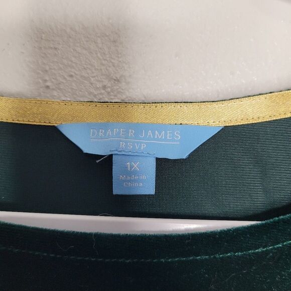 Draper James RSVP Velvet Green Holiday Plus Size Puff Elbow Sleeve Top Size 1x - Picture 8 of 8